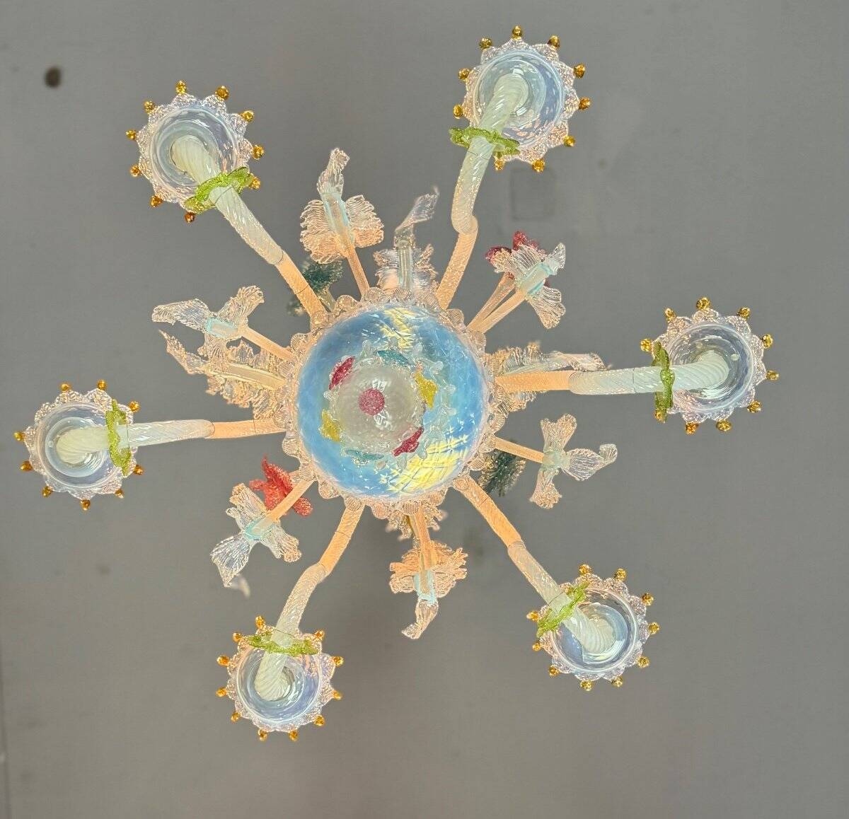 Multi-Colored Murano Glass Venetian Chandelier, Six Light Arms, Circa 1900