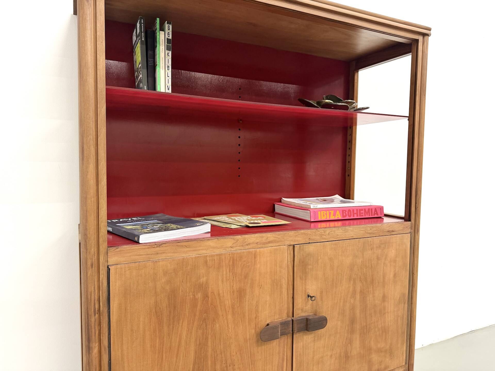 1950s Brazilian modernist library in exotic wood and lacquer.