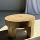 Coffee table, four-legged low table in natural solid monoxyle mango wood.