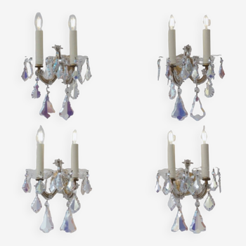 Set of 4 Murano Glass antique wall lights sconces iridescent crystal Barovier & Toso style  1920`s, Italian