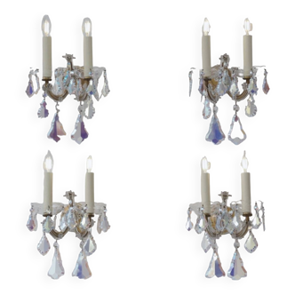 Set of 4 Murano Glass antique wall lights sconces iridescent crystal Barovier & Toso style  1920`s, Italian