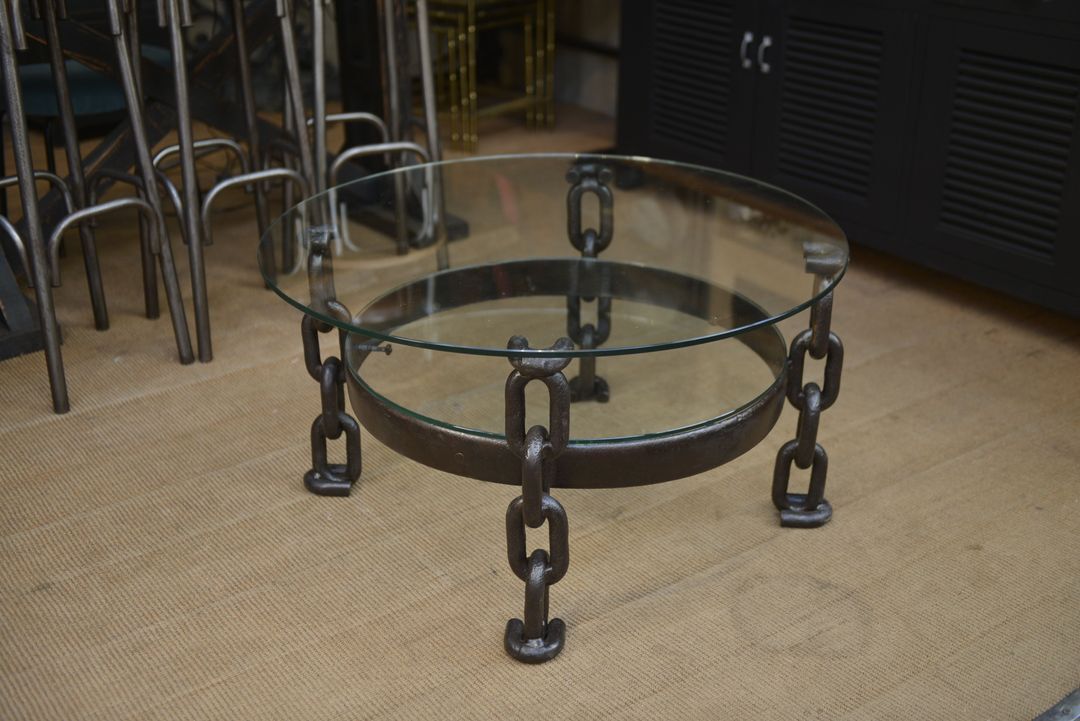 Round coffee table steel chain links 1970