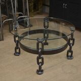 Round coffee table steel chain links 1970