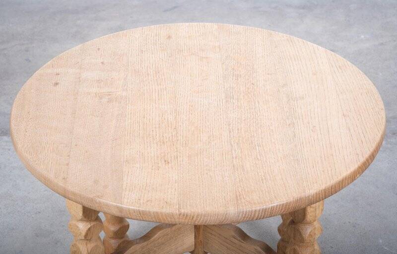 Round Oak Coffee Table attributed to Henning Kjærnulf, Denmark, 1960s