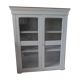 Showcase, bookcase, vintage pearl grey patinated cupboard, wooden top.