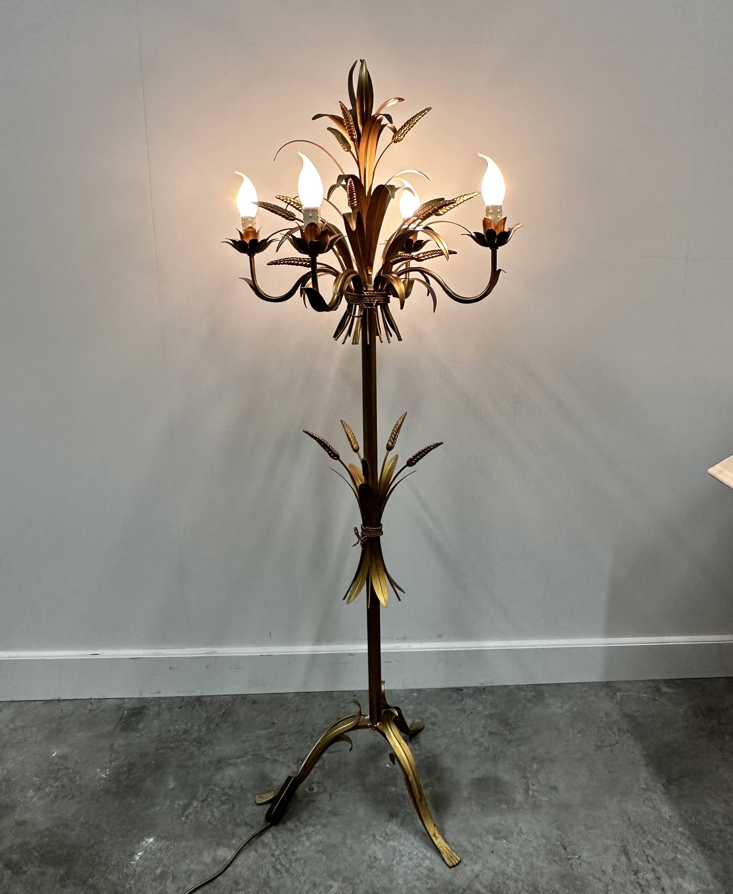 Rare Gilt Metal Sheaf of Wheat Floor Lamp by Hans Kogl, 1970s