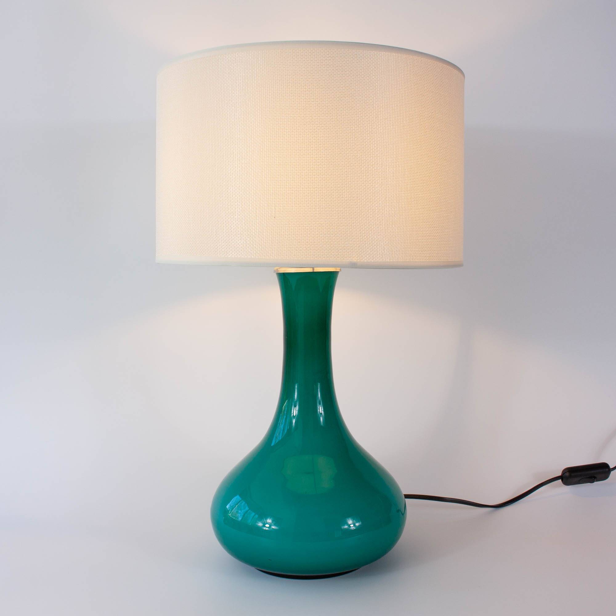 Vintage 1960s Portuguese Turquoise Opaline Glass Table Lamp