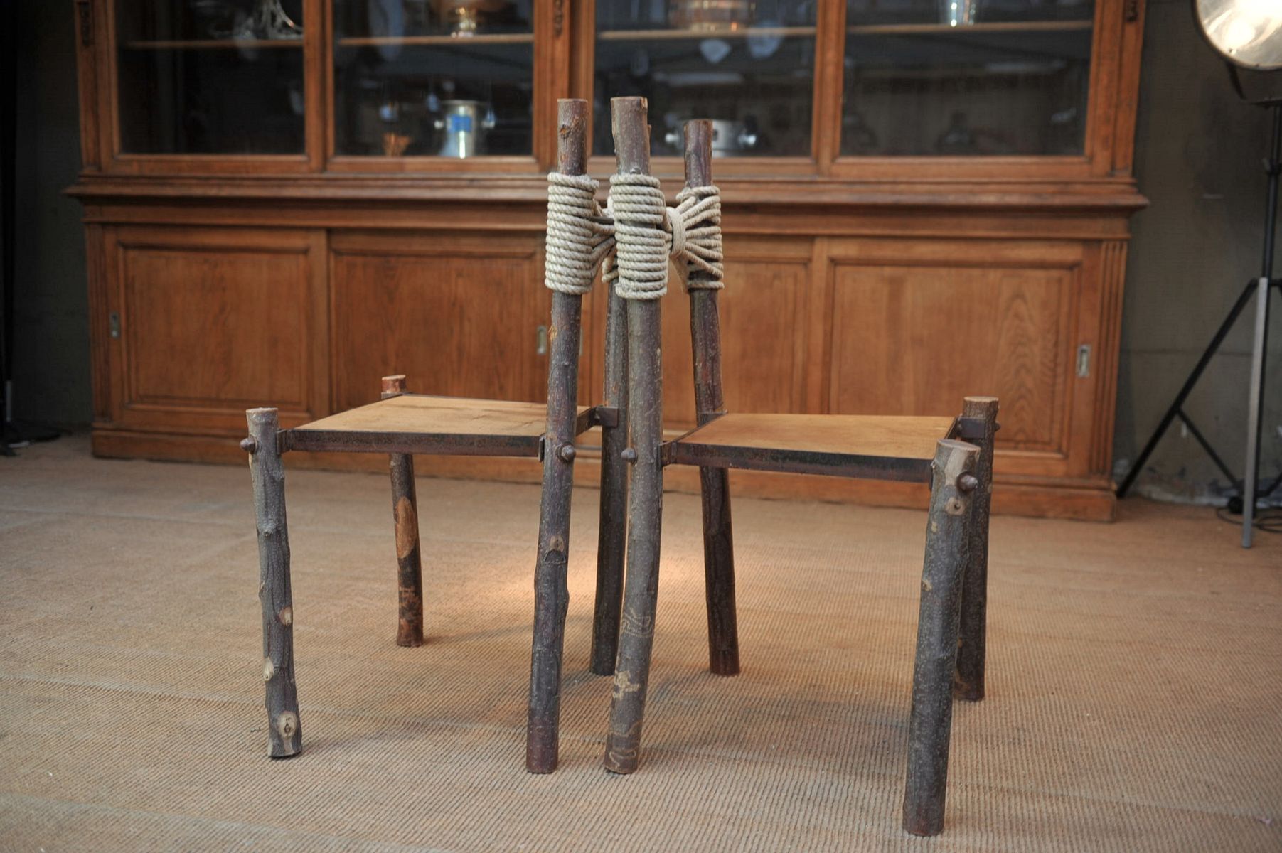Vintage wooden chairs and 1950s rope