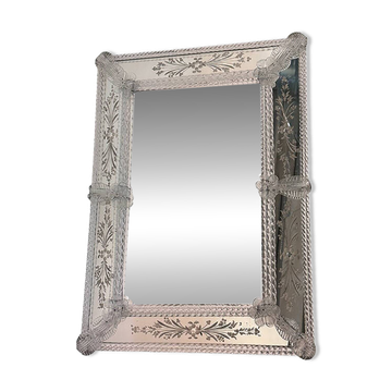 Venetian Transparent Hand-Carved Glass Wall Mirror