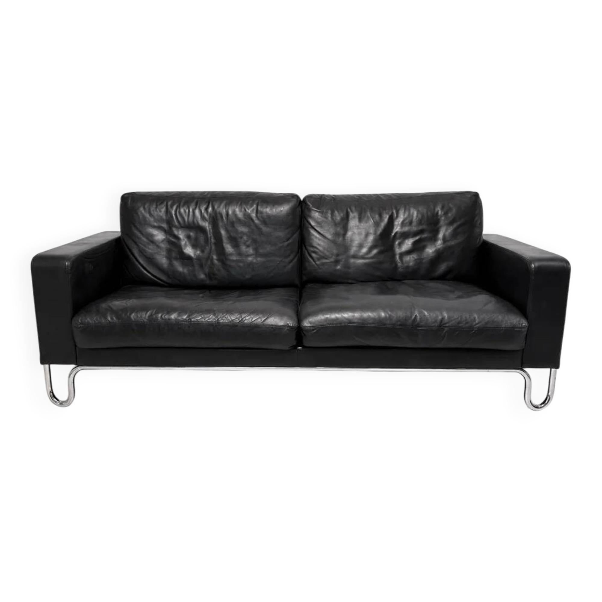 3-seater sofa W.H. Gispen for Dutch Originals, black leather and chrome