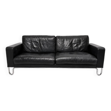 3-seater sofa W.H. Gispen for Dutch Originals, black leather and chrome