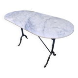 Oval bistro table white marble and wrought iron