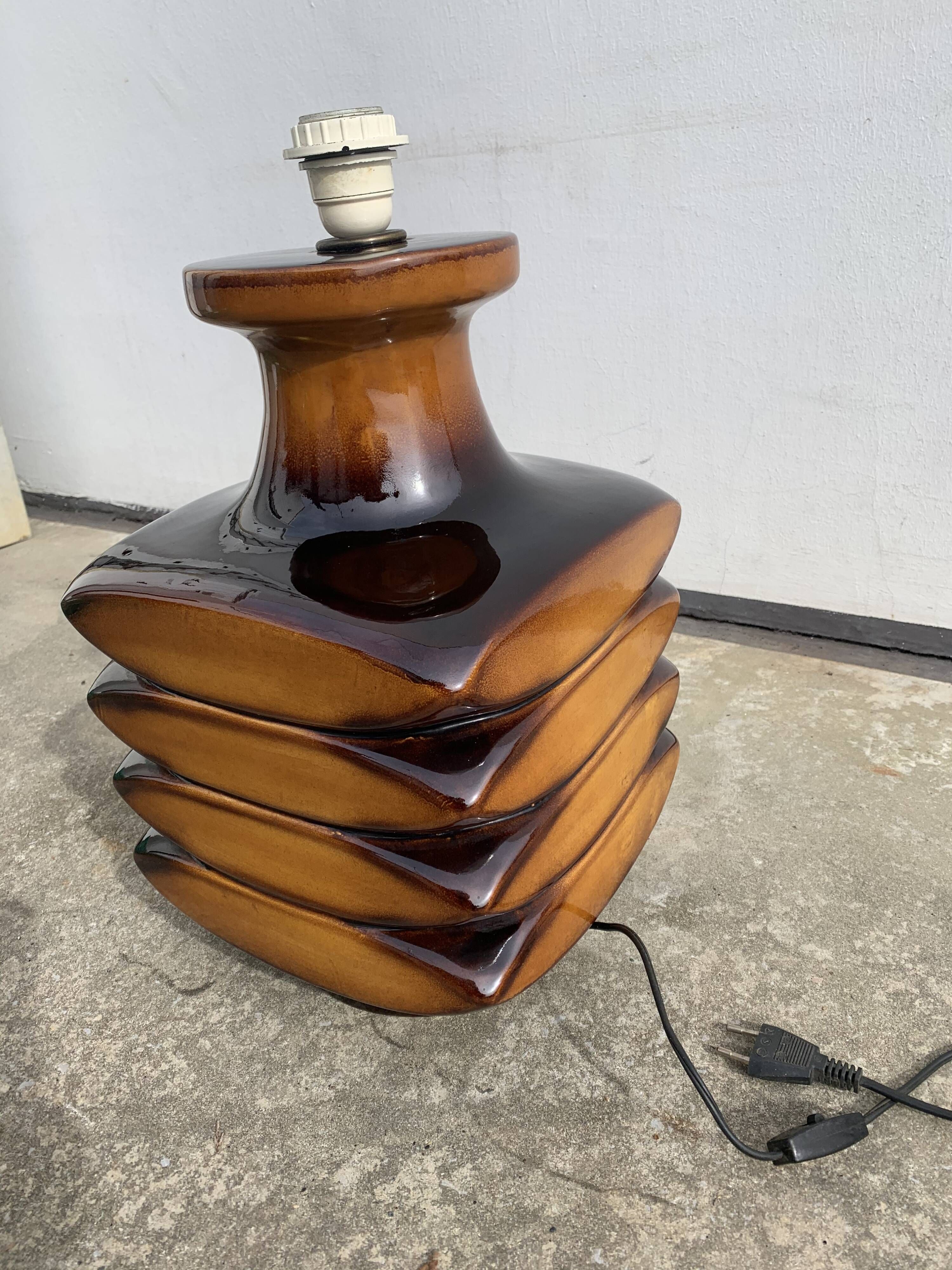 Cari Zalloni yellow brown ceramic lamp foot 1970