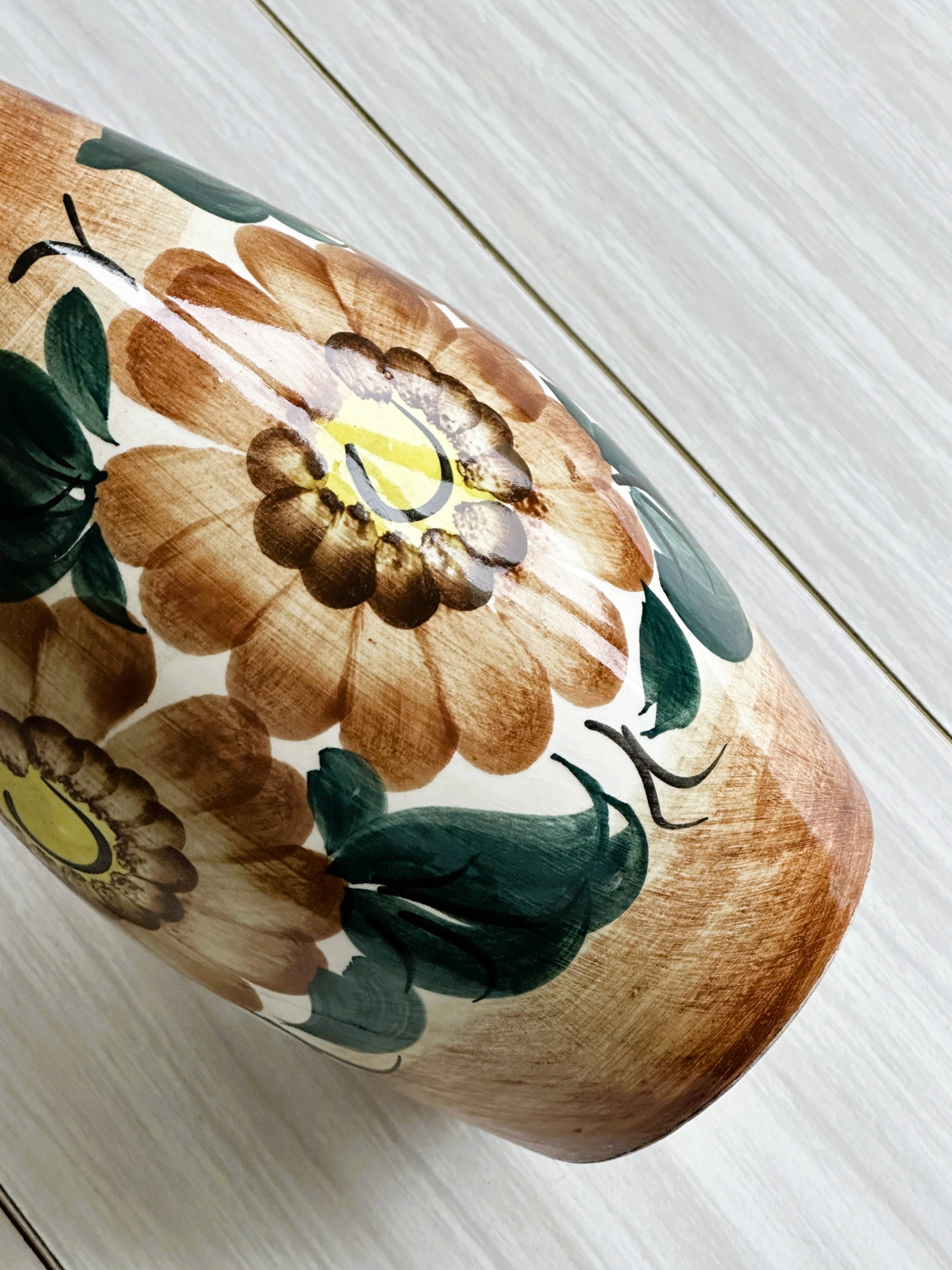 Vase fleurs, céramique vernissée Polonaise.