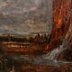 Antique painting of a waterfall landscape 20th century