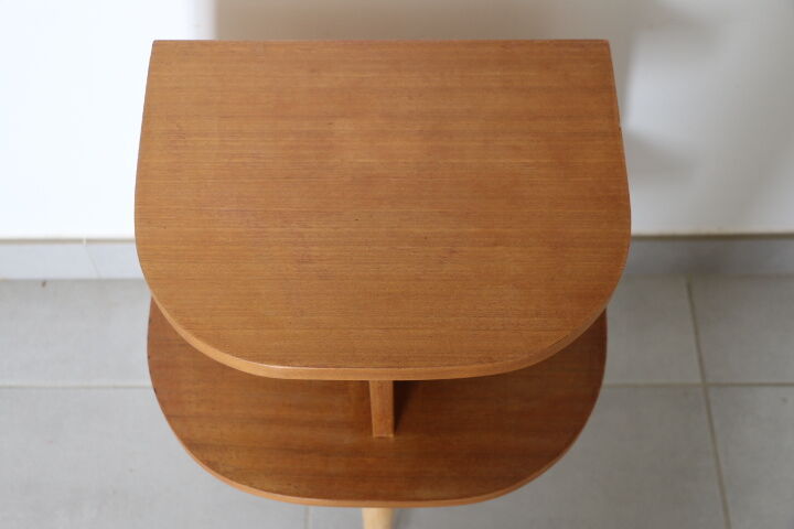 Oak-plated tripod bedside table 1950
