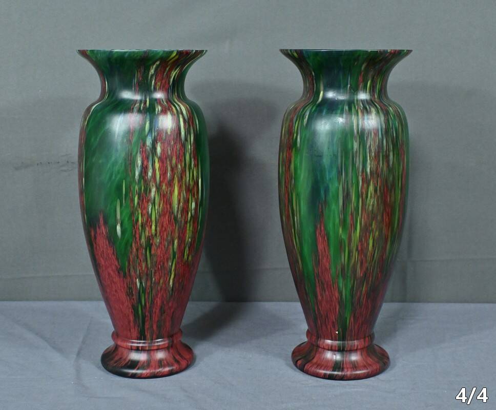 Pair of Glass Paste Vases – Mid 20th Century