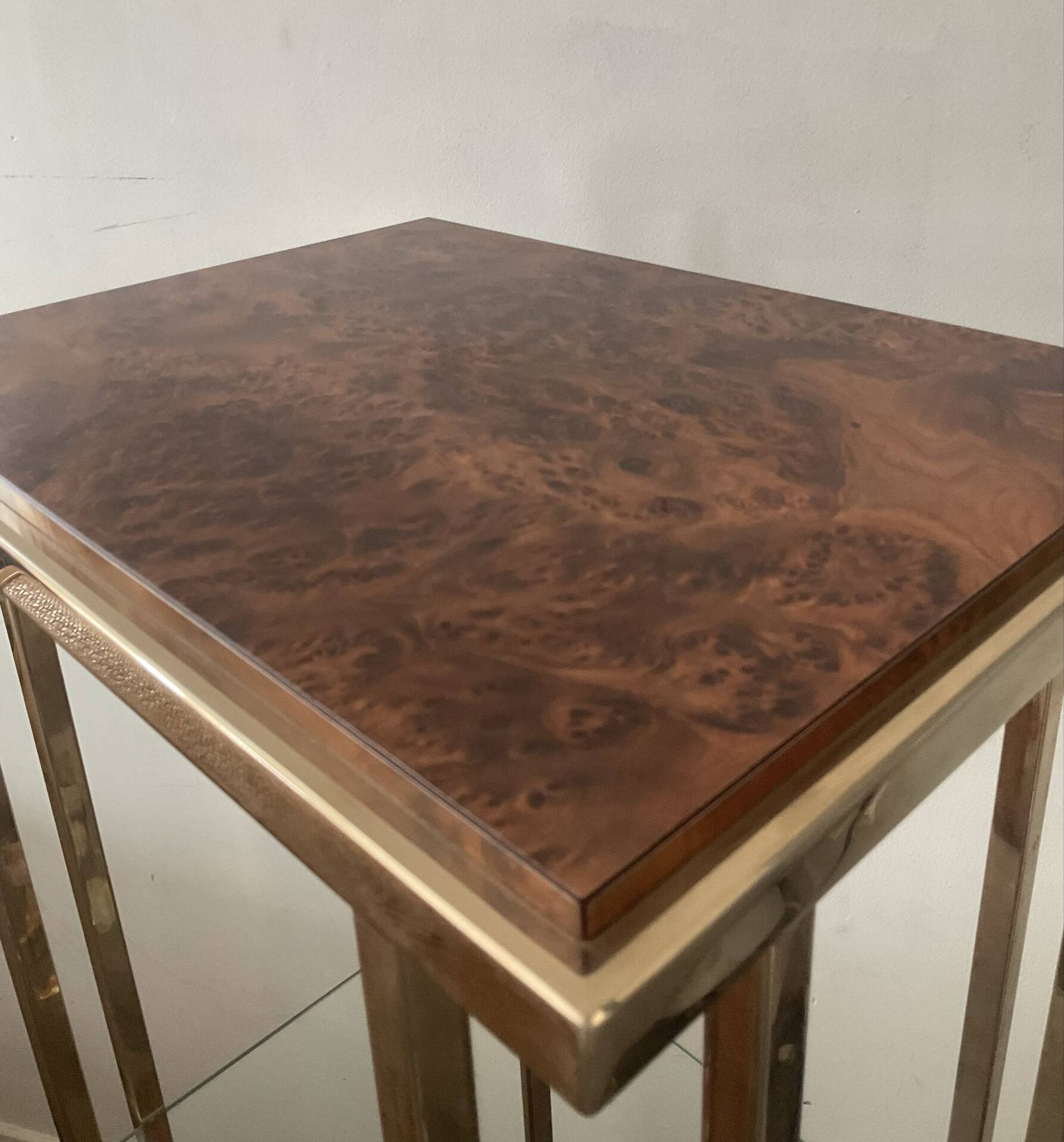 Belgochrom OR 23K side table and elm magnifying glass from the 1970s.