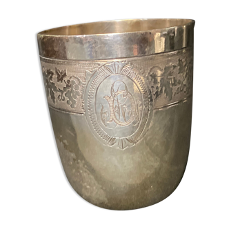 Timbale métal argenté décor frise début XXème