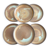 Lot assiette à dessert en grès vintage 1970 beige artisanale