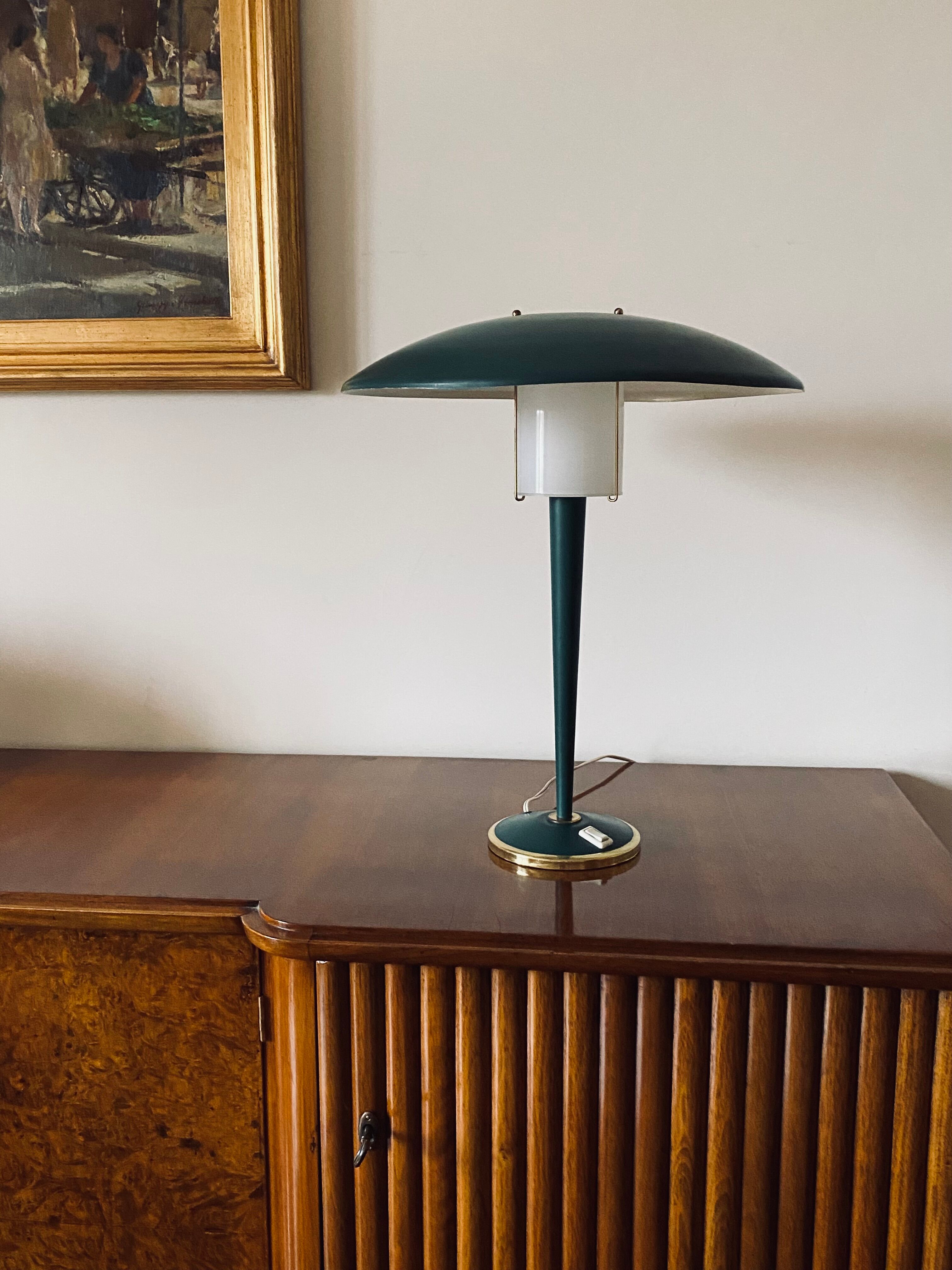 Modernist petrol green table lamp, France 1960s