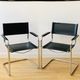 Pair of tubular armchairs in metal and leather Style Marcel Breuer