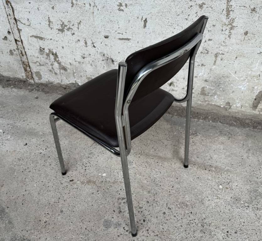 Series of 42 civic chairs year 1970 stackable chrome and skai