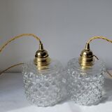 Duo of molded glass pendant lights