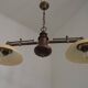 2 Light French Mid Century Extendable Billiard Light In Brass Wood & Glass