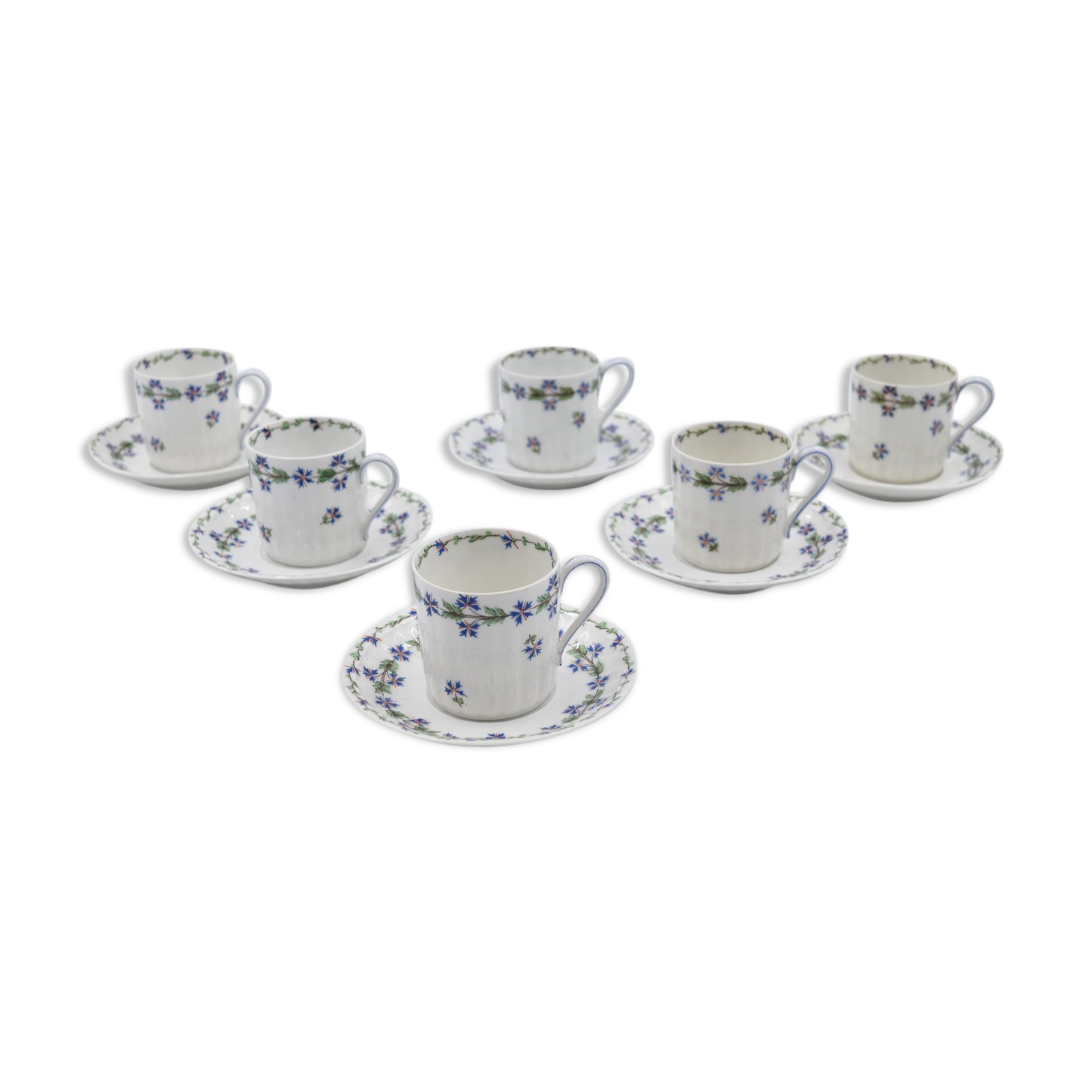 6 cups and saucers porcelain Haviland Limoges barbed-wire décor