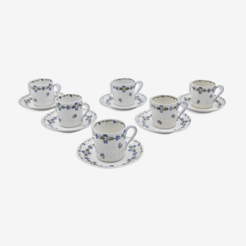 6 cups and saucers porcelain Haviland Limoges barbed-wire décor