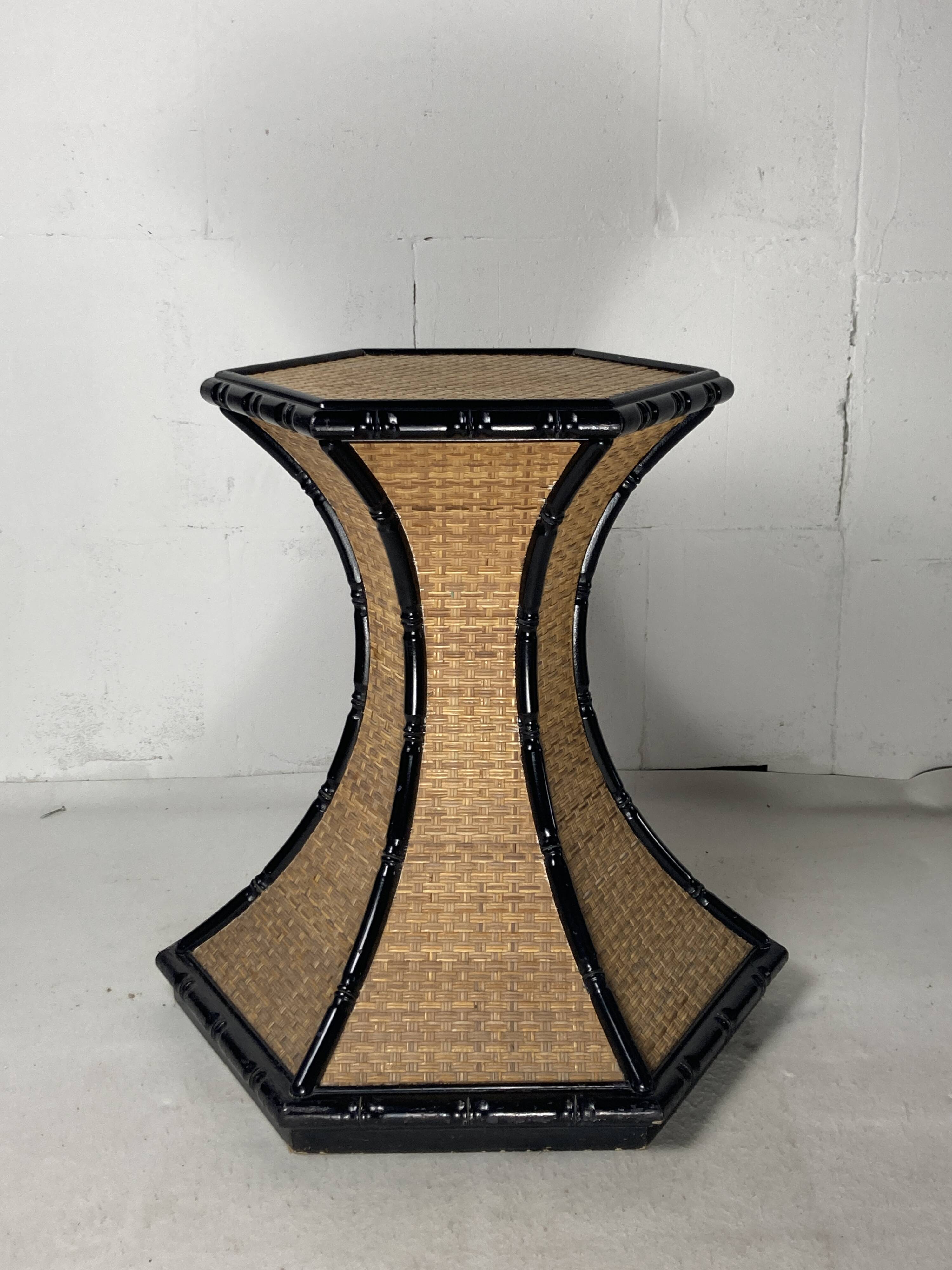 Coastal palm regency rattan bamboo side table or dining table base, France, 1970s