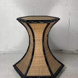 Coastal palm regency rattan bamboo side table or dining table base, France, 1970s