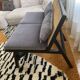 Black lacquered oak 2-seater bench with caning and lalala velvet.