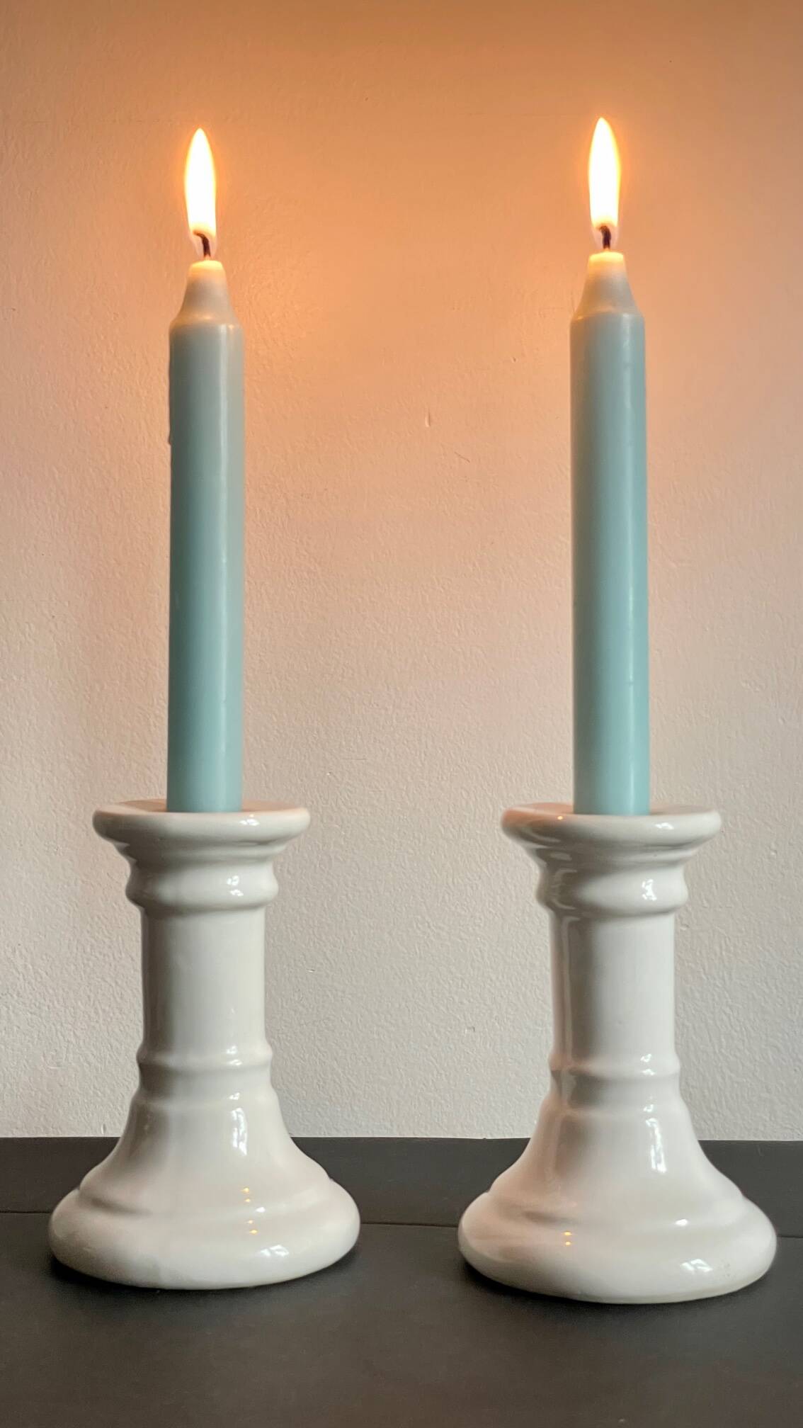 Pair of white ceramic candle holders