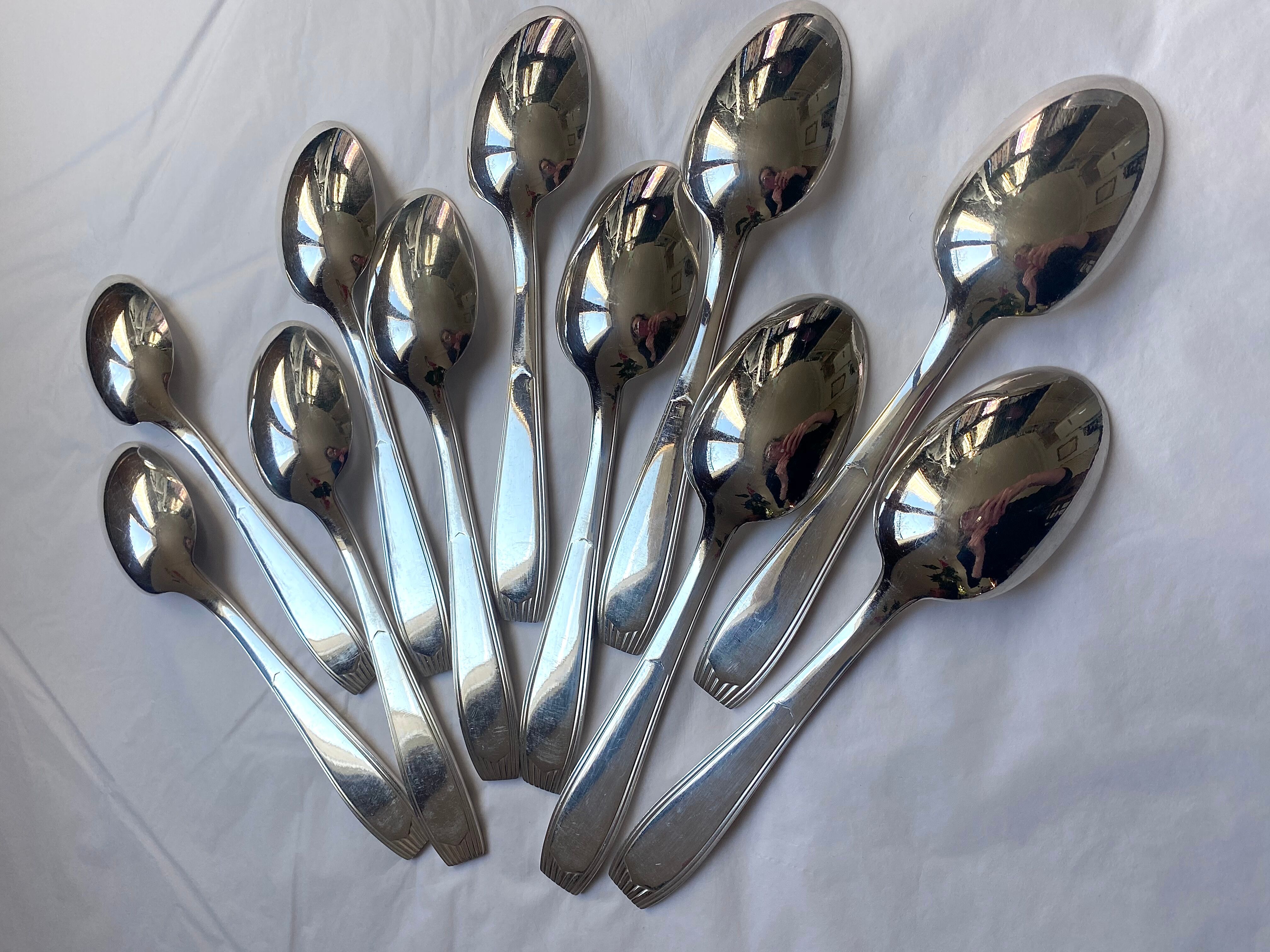 Christofle cutlery set - 11 fourchettes de table et 11 cuillères à soupe - Art déco - Métal argenté