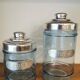 Coffee and sugar jars in blue glass and aluminum