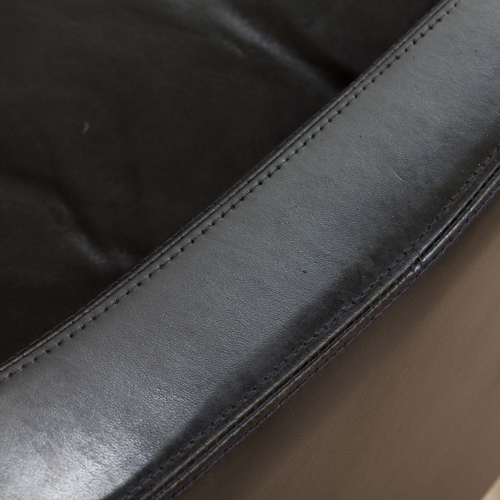 Danish black leather and rosewood sofa