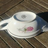 Porcelain gravy boat from the Orchies Moulin des Loups earthenware factory with lilac decoration