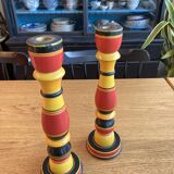 Polychrome turned wooden candlesticks