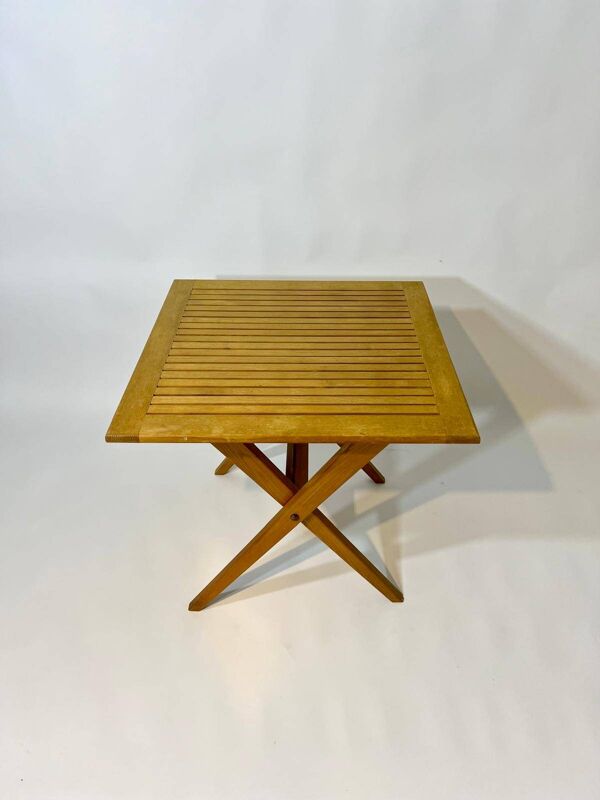 Chaises et table ciseaux en bois massif design vintage années 1970
