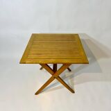 Vintage design solid wood scissor chairs and table from the 1970s