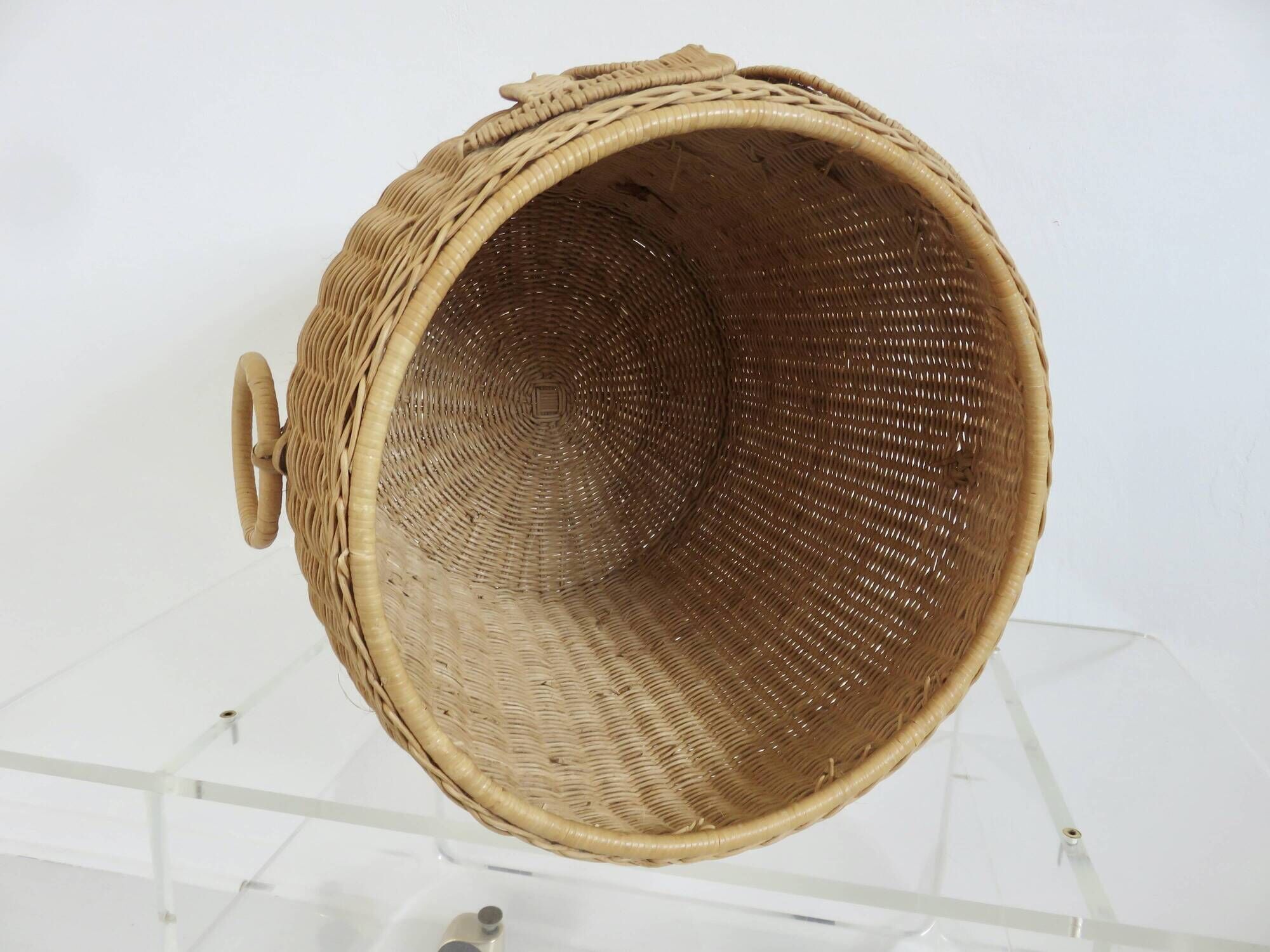 Corbeille de rangement en rotin tressé " hibou, chouette " 1970