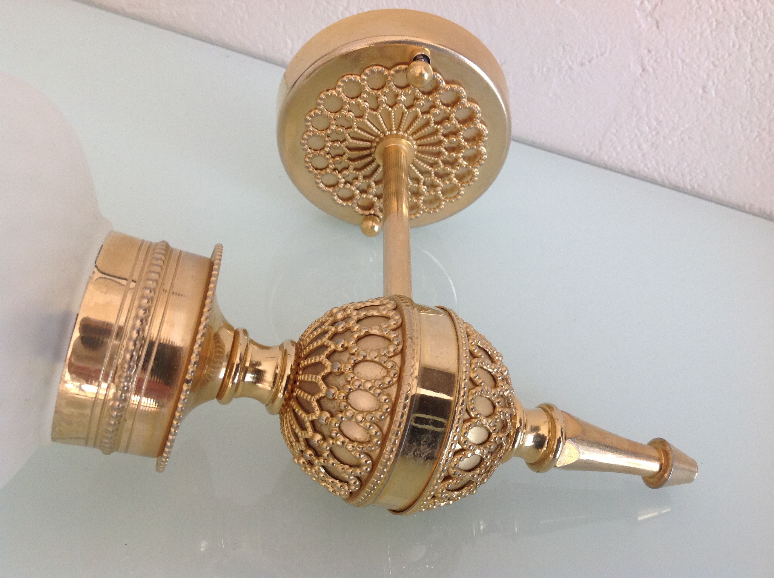 Brass wall light and satin glas vintage 50s-60s