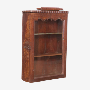 old Art Deco wall display case in Burmese teak