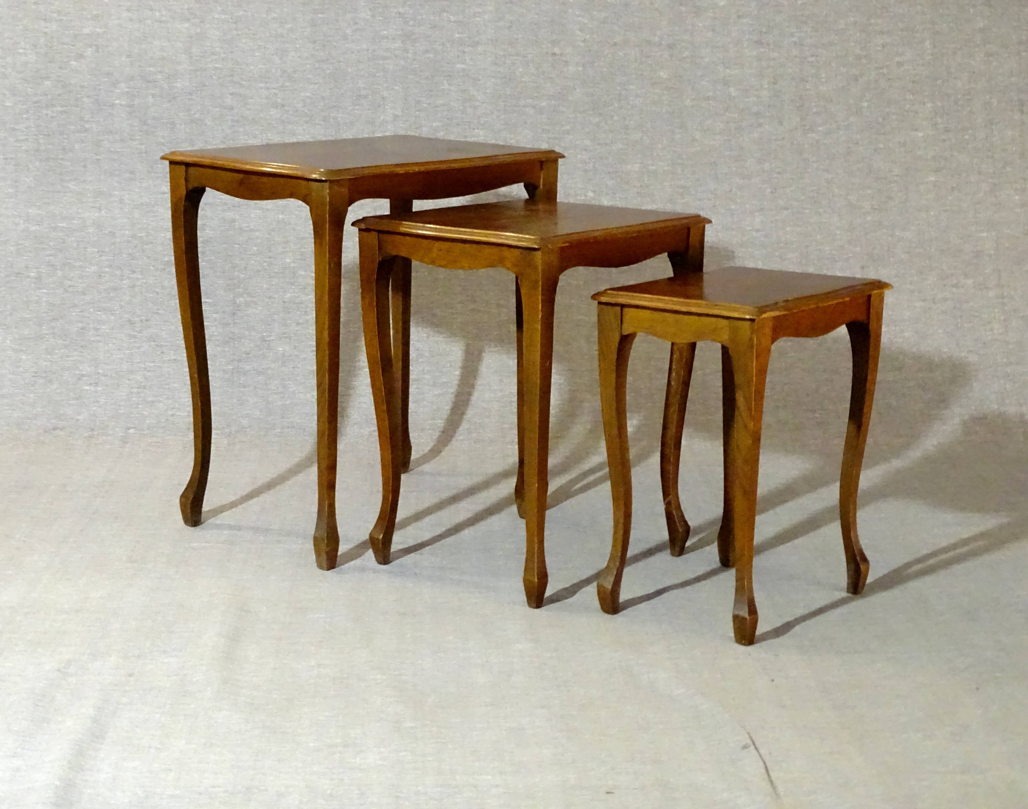 Set of 3 nesting tables circa 1970, oak