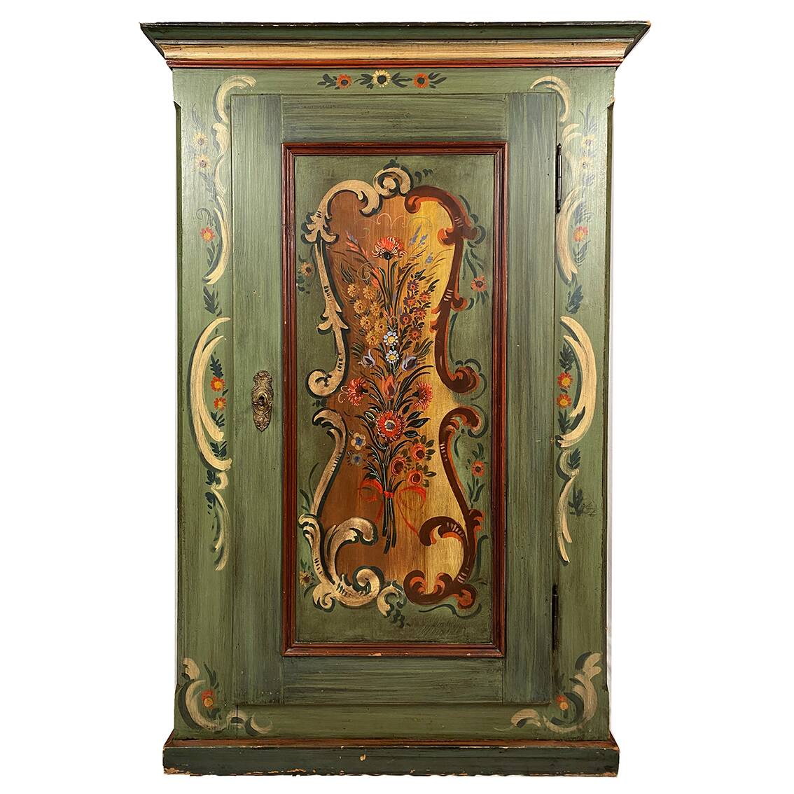 Alsatian bonnet maker in painted softwood with floral decorations
