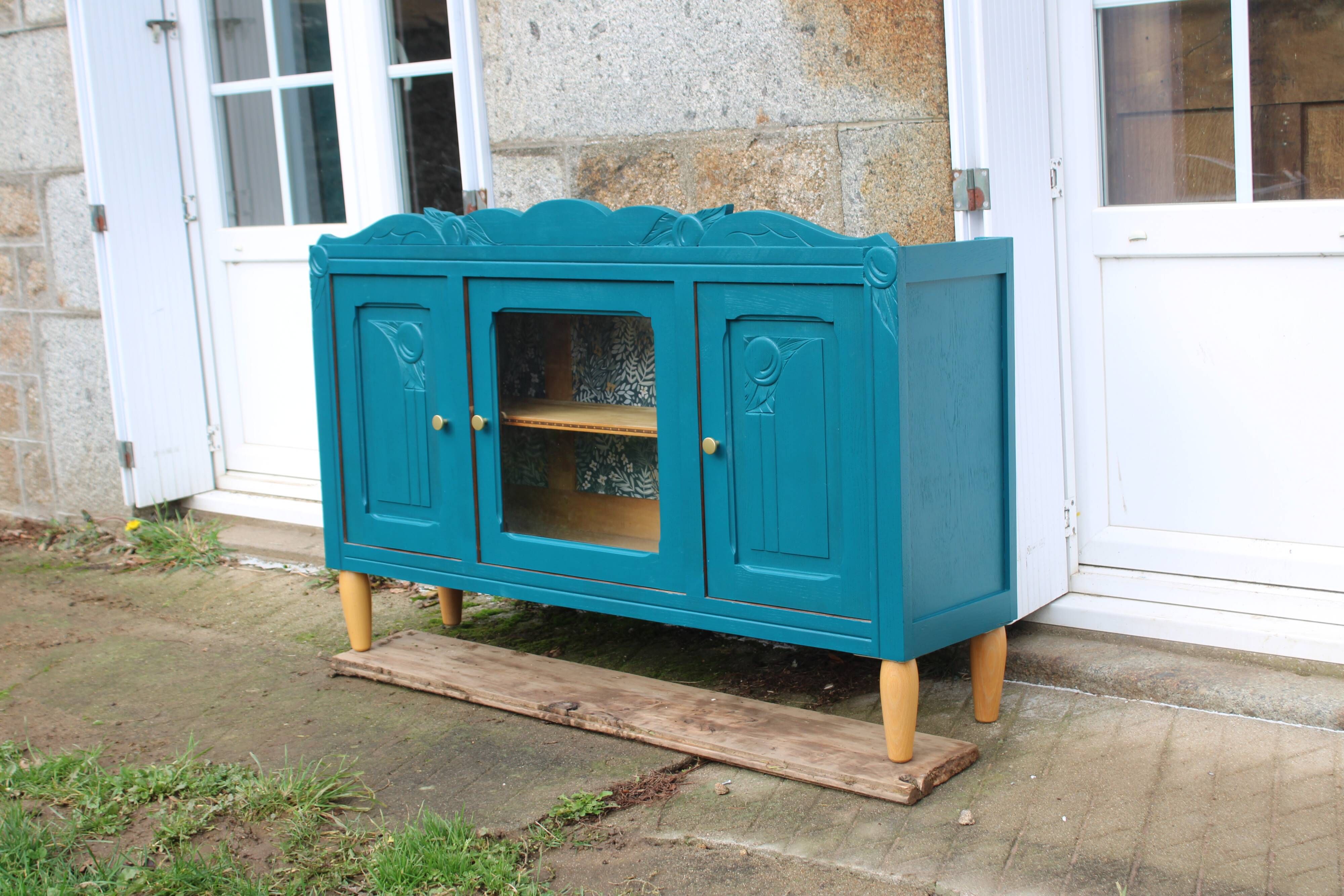 Renovated antique sideboard – Petrol blue V33 – Vintage / Art Deco style