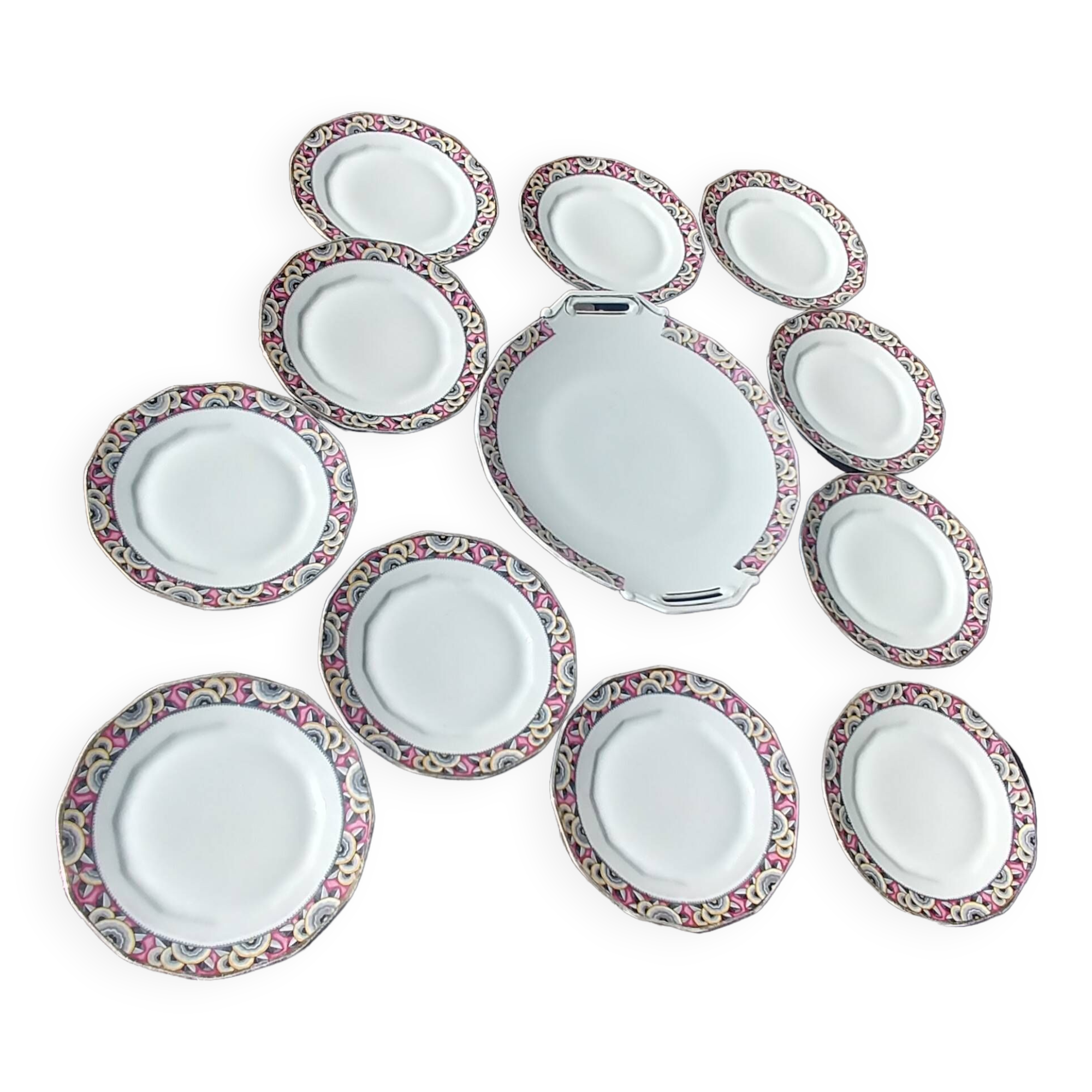 Dessert service from the EG France earthenware factory Art Deco period 20s/30s in porcelain