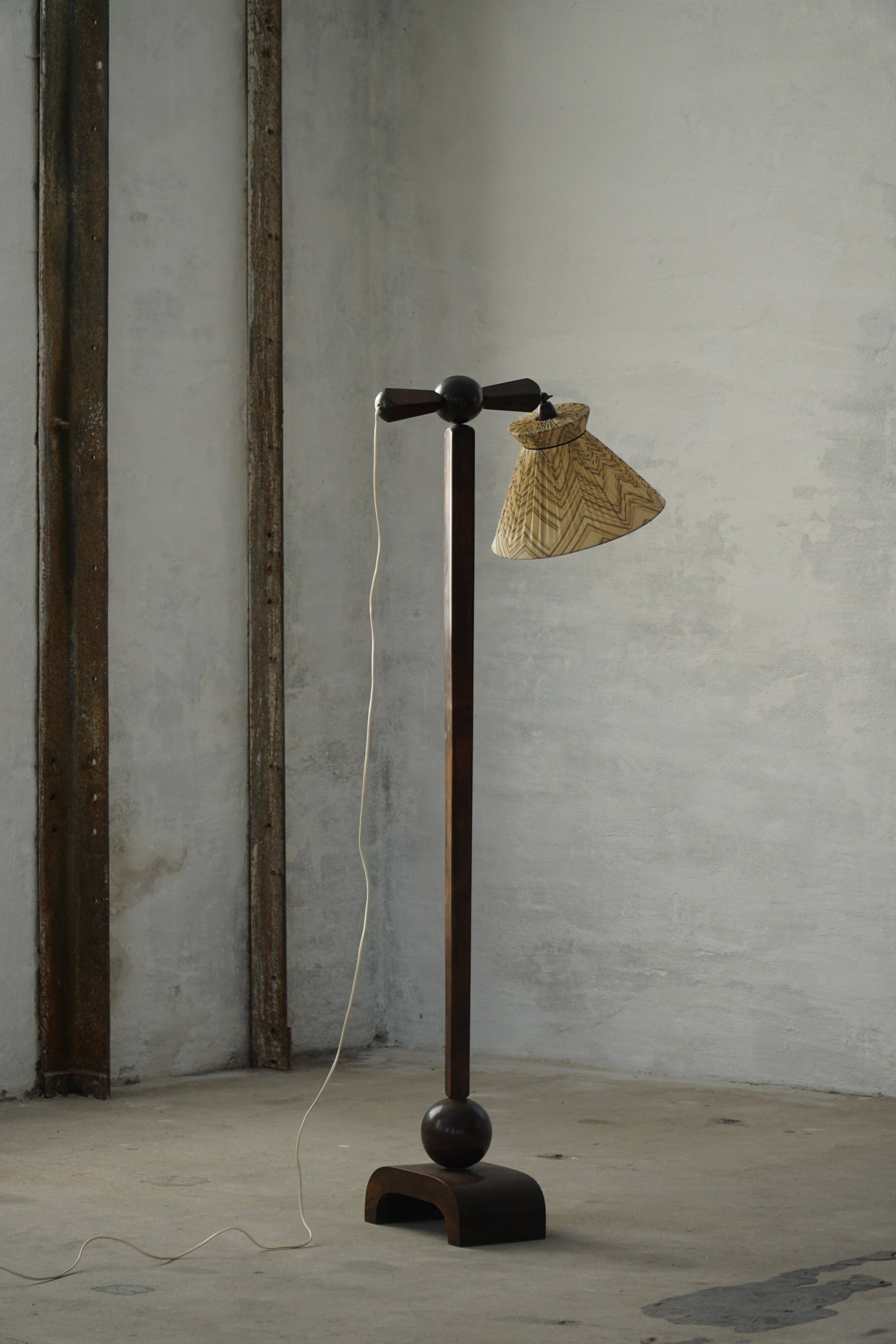 Scandinavian Funkis floor lamp with original shade, Denmark, Art Deco, 1930s